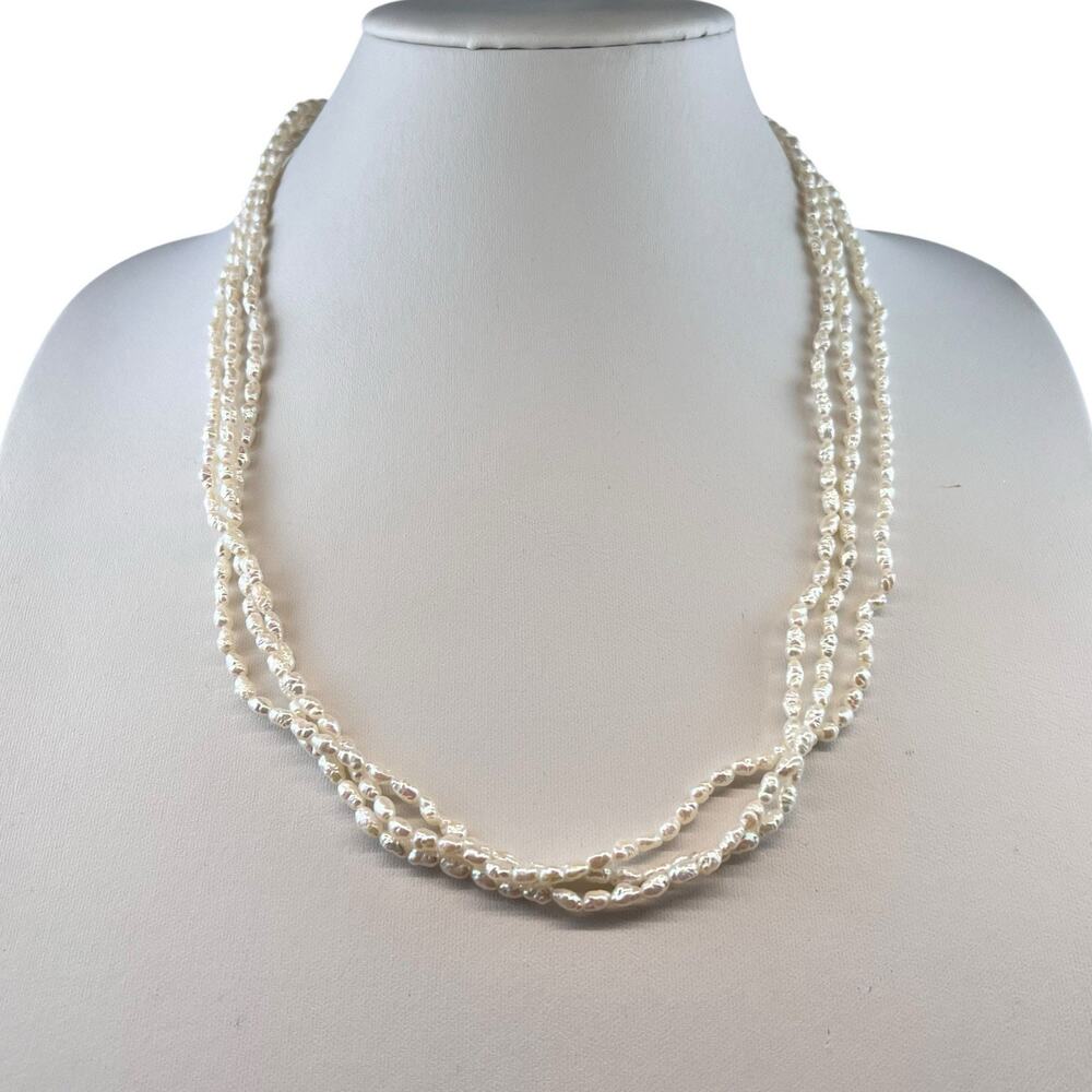 Vintage 23.5" Triple Strand Rice Pearls 14K Clasp (clasp bent but functional)